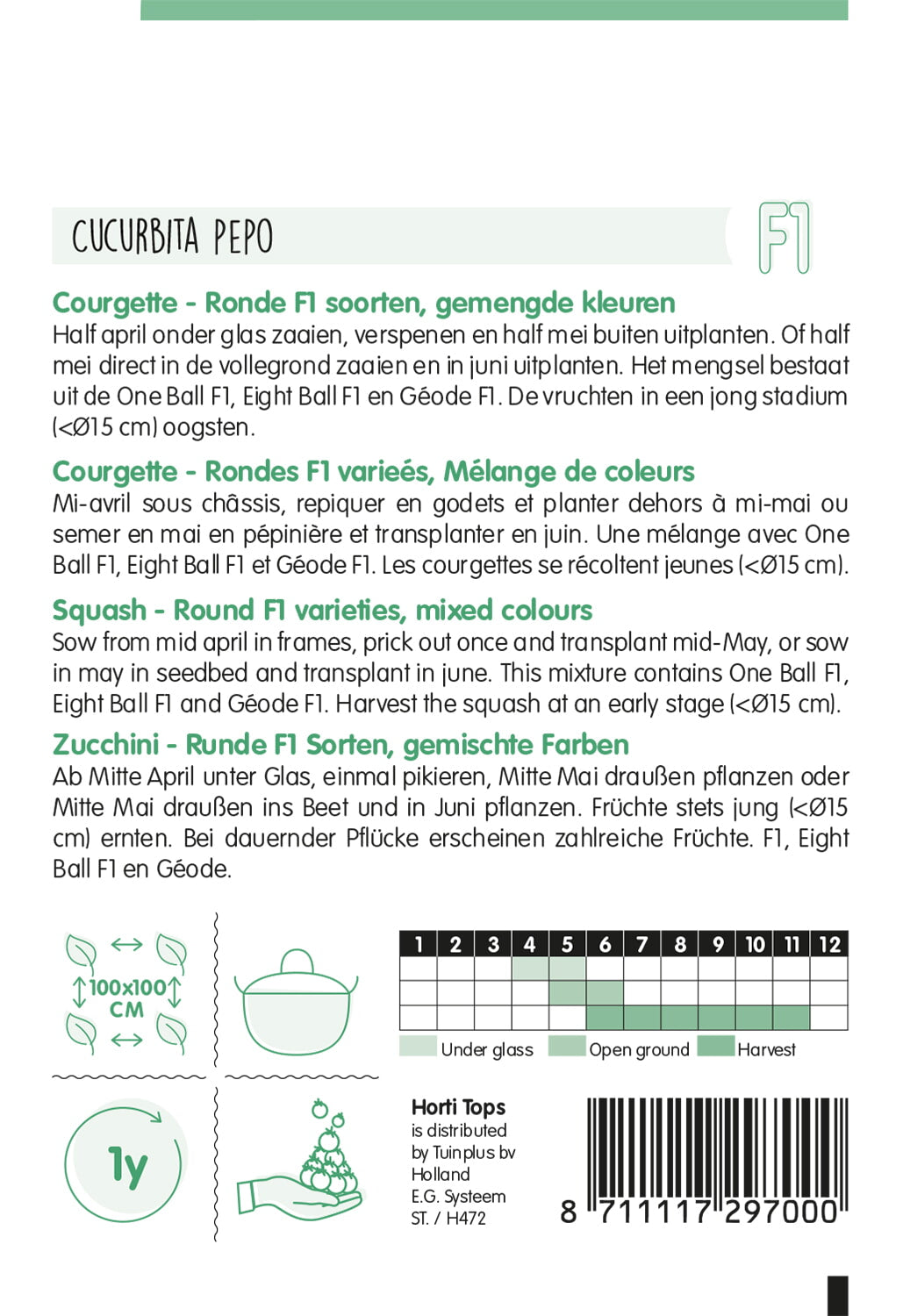 HT Courgette Ronde F1 soorten, gemengde kleuren