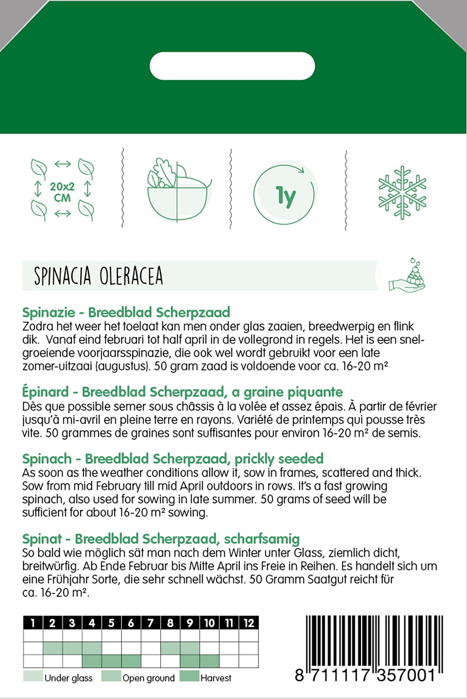 Spinazie Breedblad Scherpzaad zomer, 50g