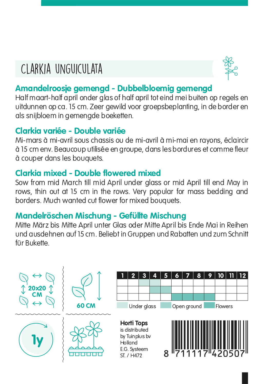 HT Clarkia, Amandelroosje dubbelbloemig gemengd