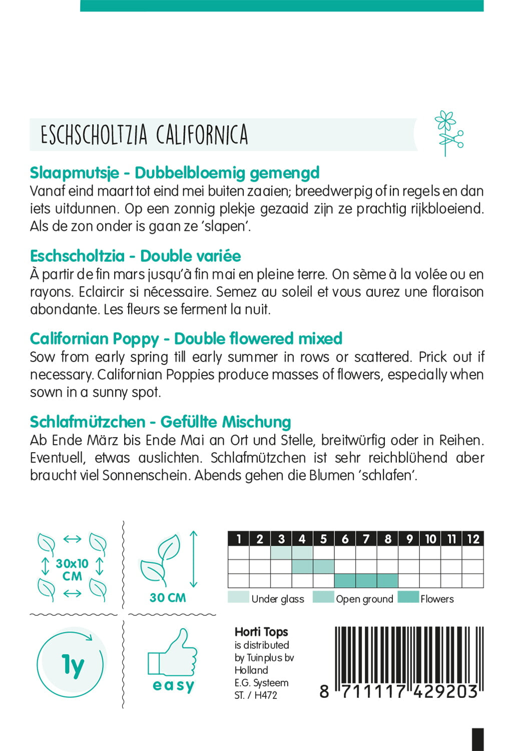 HT Eschscholtzia, Slaapmutsje dubbelbloemig gemengd