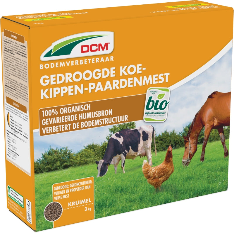 DCM Gedroogde Koe-Kippen-Paardenmest 3 kg