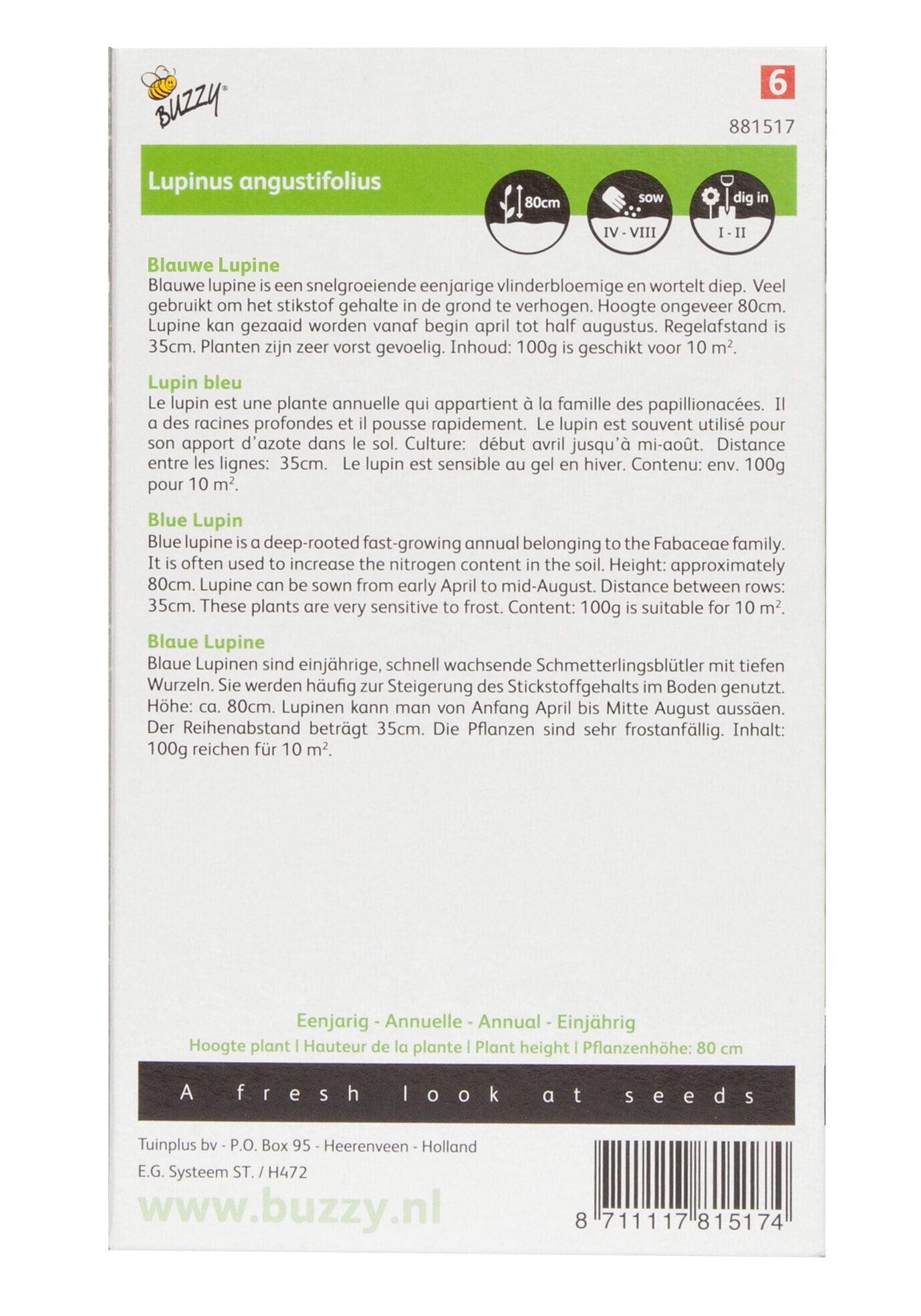 Buzzy® Groenbemester Lupine Blauwe Bittere 100 Gram (8)