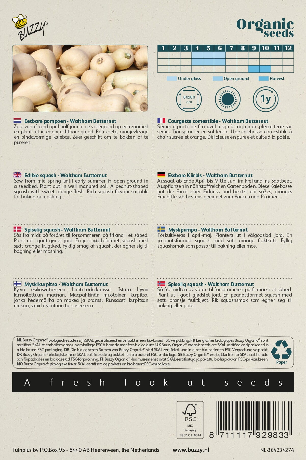 Buzzy® Organic Eetbare Pompoen Waltham Butternut (BIO)