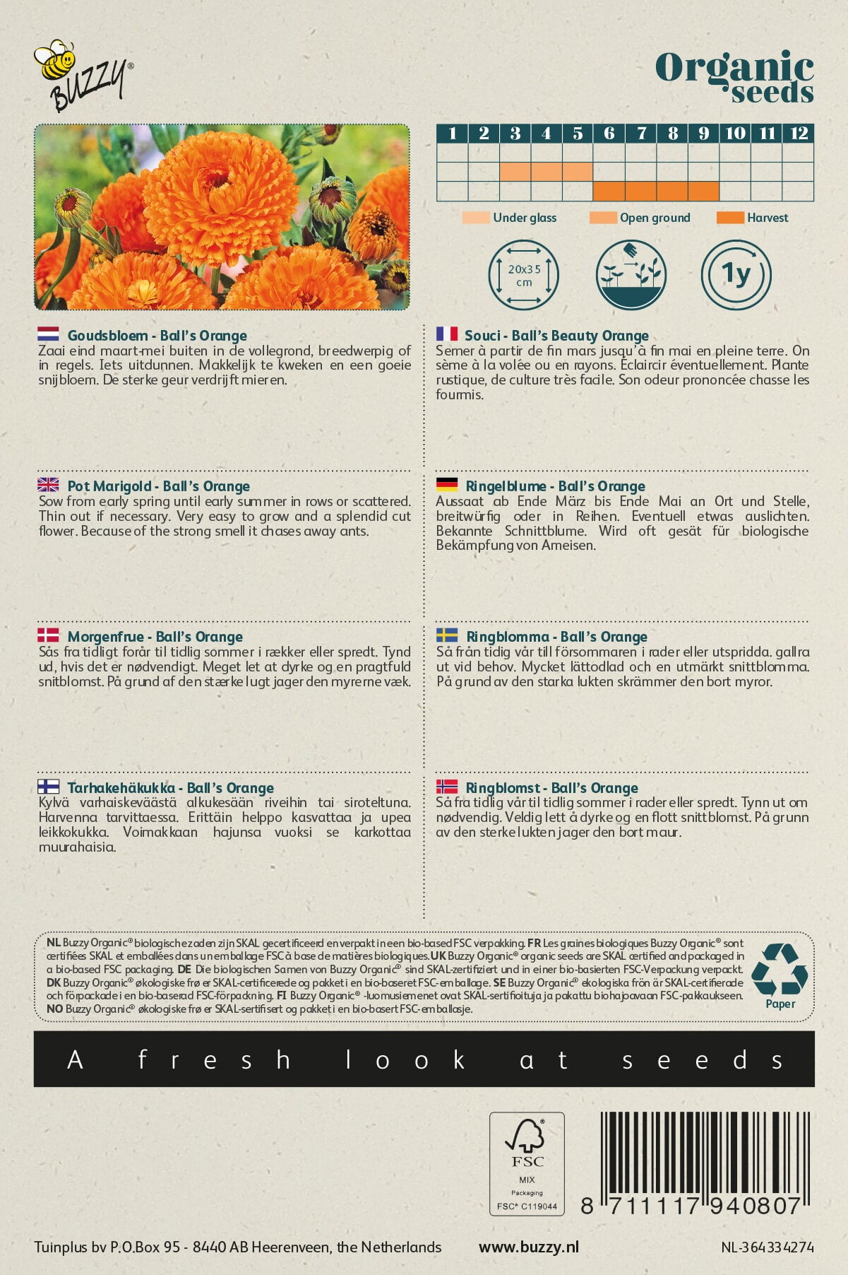 Buzzy® Organic Calendula, Goudsbloem Ball's Orange (BIO)