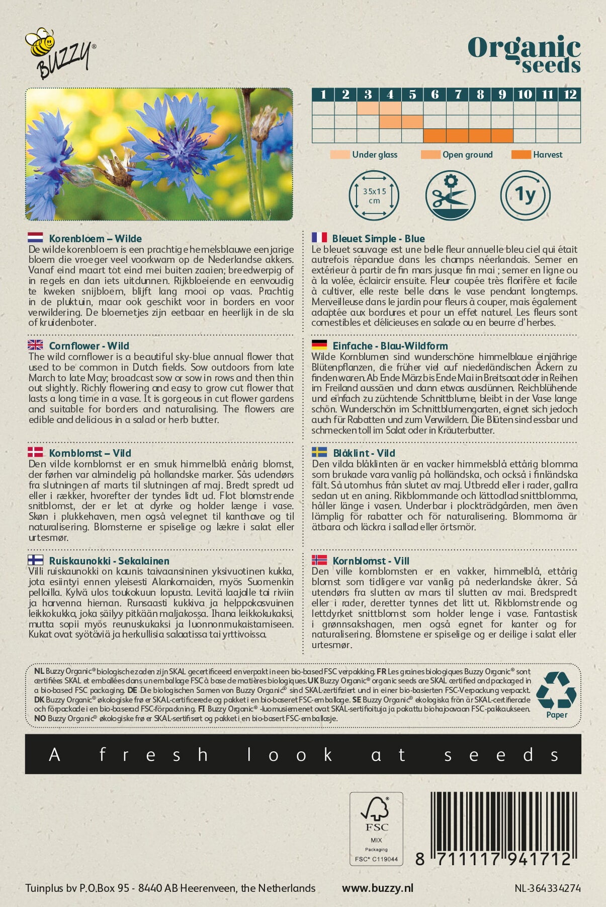 Buzzy® Organic Centaurea Wilde Korenbloem