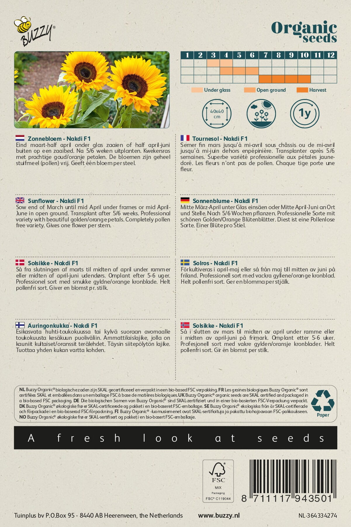 Buzzy® Organic Helianthus, Zonnebloem Zohar F1 (BIO)