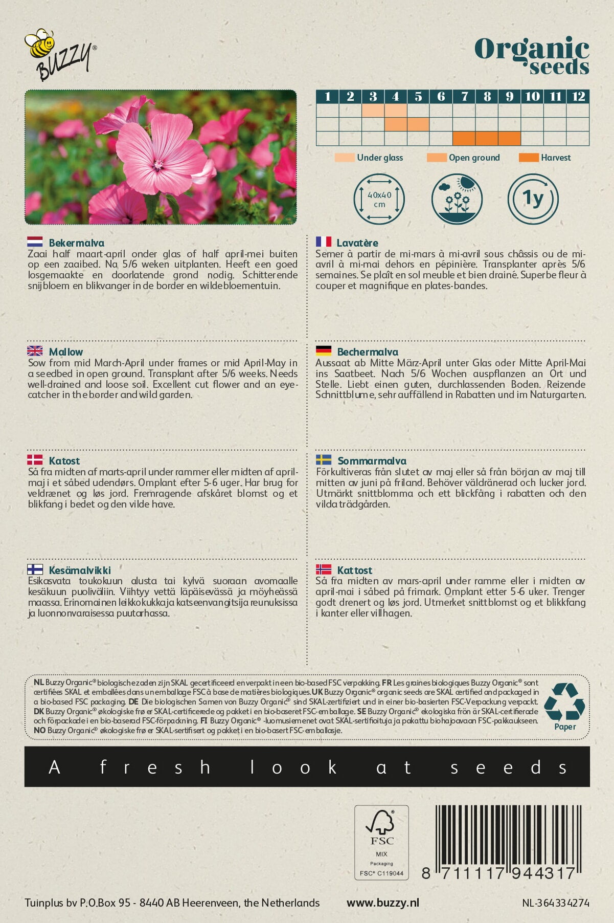 Buzzy® Organic Lavatera, Bekermalva rose/rood (BIO)