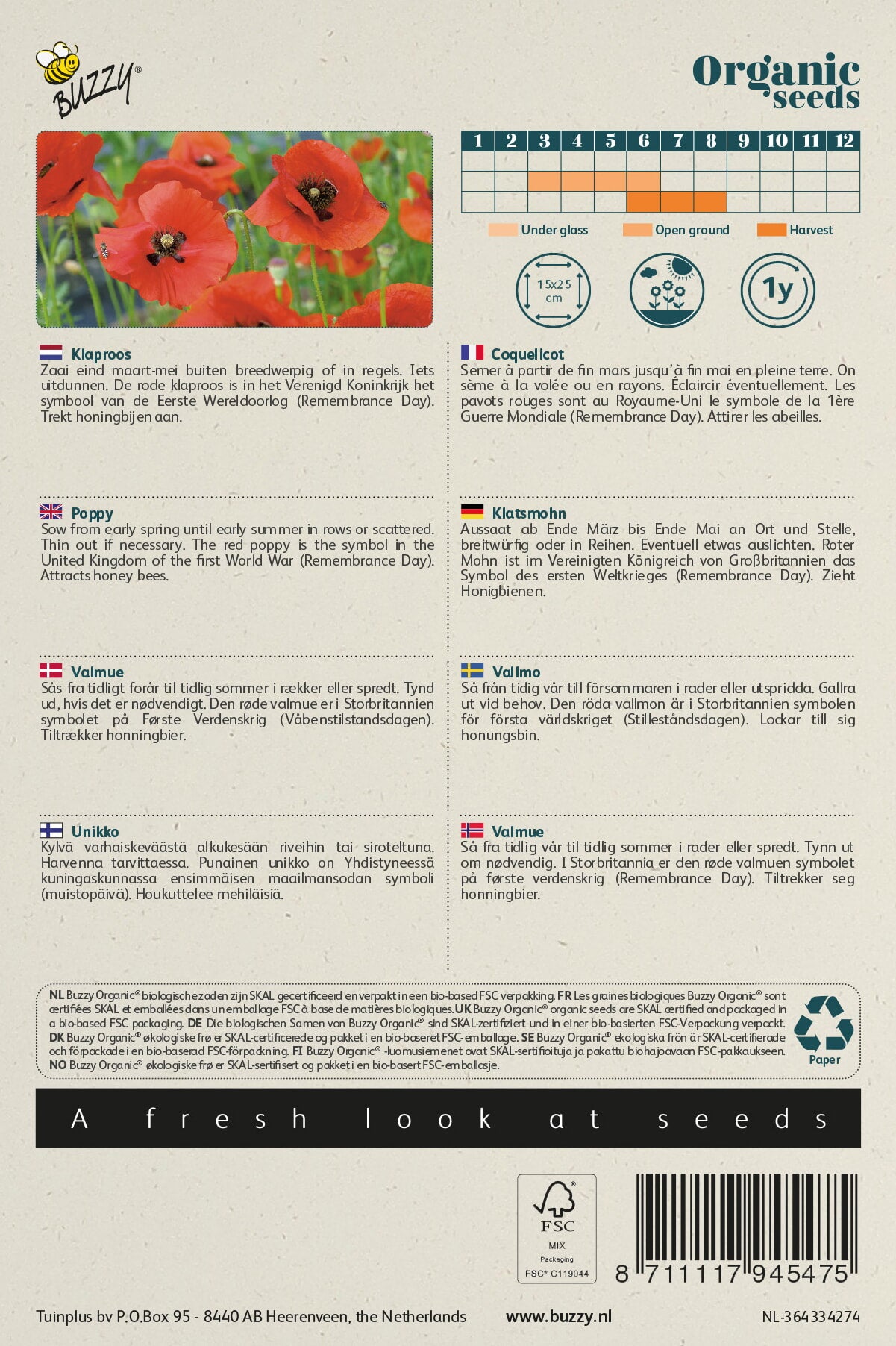 Buzzy® Organic Papaver, Klaproos Rood (BIO)