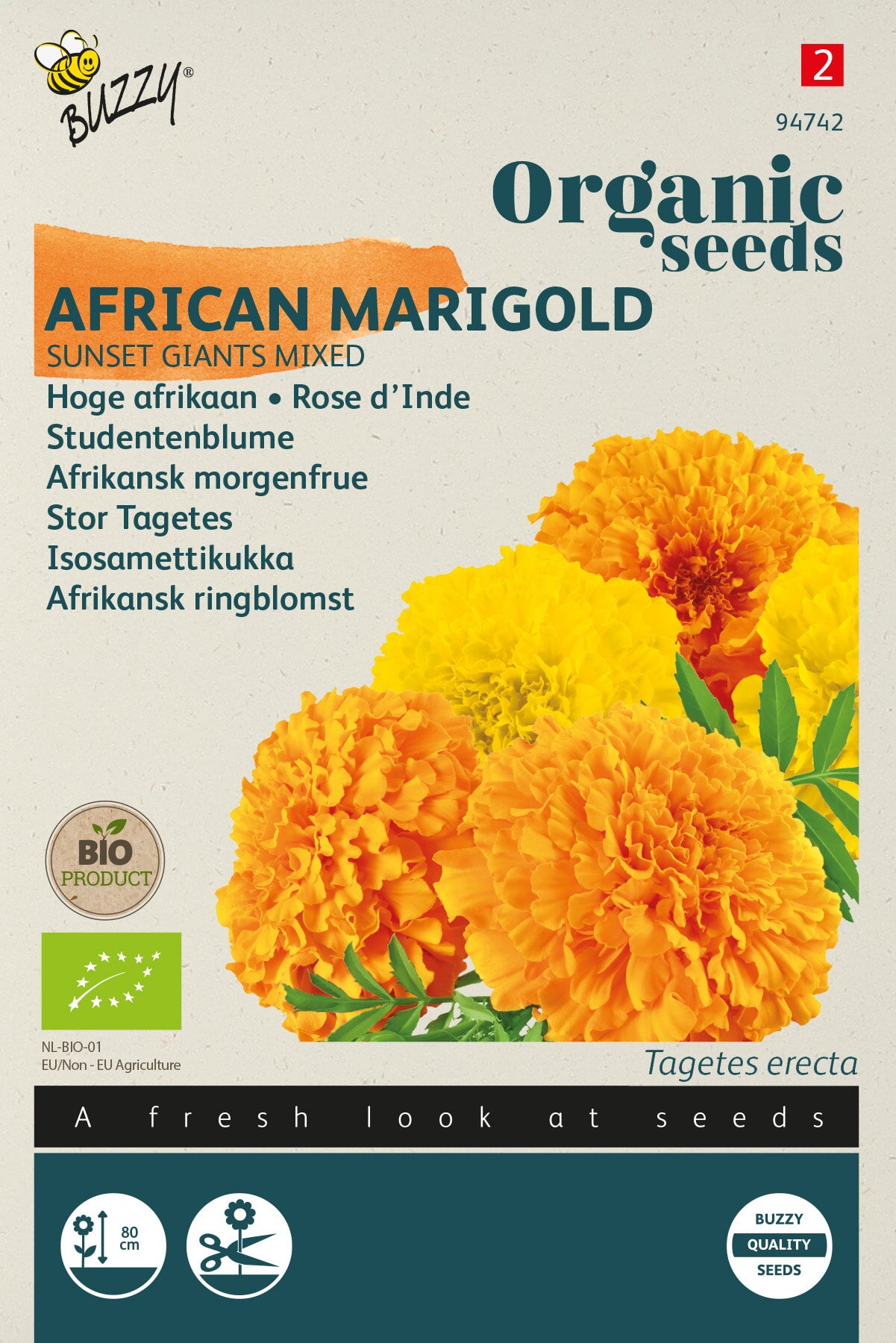 Buzzy® Organic Tagetes, Afrikaan Sunset Giants gem. (BIO)