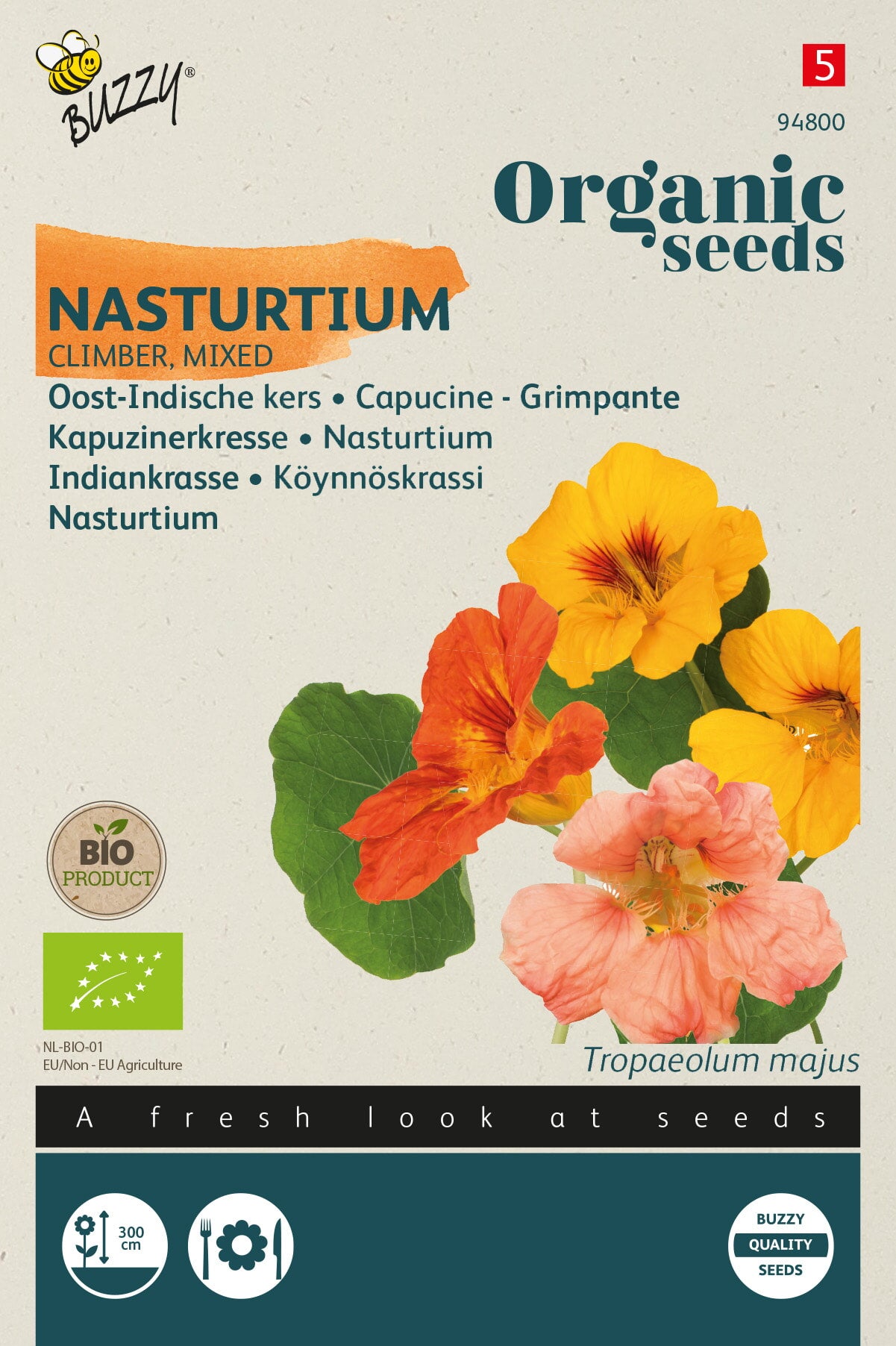 Buzzy® Organic Tropaeolum, Oost-Indische kers enkelbl (BIO)