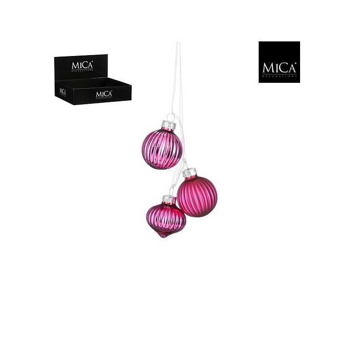 Bal glas fuchsia 3 pieces bundle 48 stuks display - d3,5cm