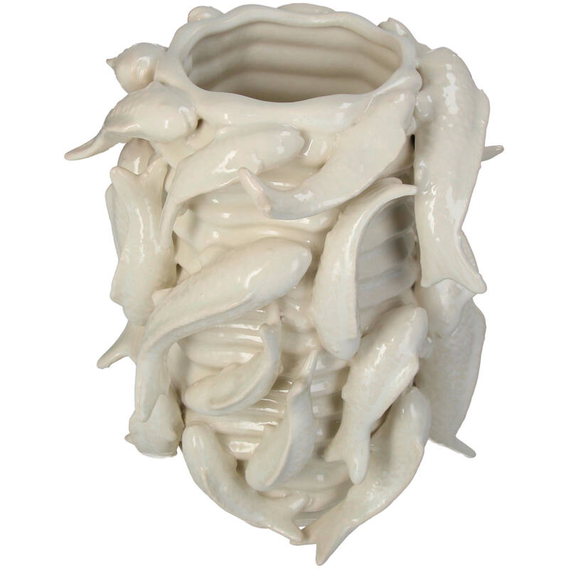 Bloempot Vissen Fijn Aardewerk Ivoor 23x22.5x26cm