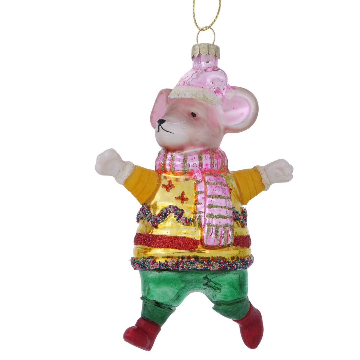 Kersthanger Fiety muis glitter geel