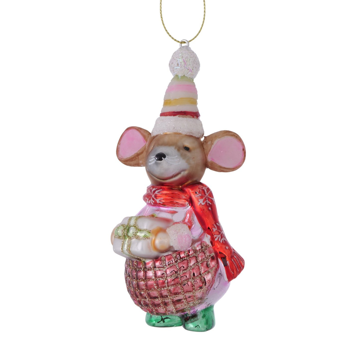 Kersthanger Fiety muis glitter rood