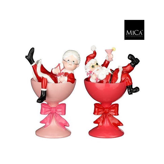 Decoratie Mrs Santa beker rood roze 2 assorti - l11xb11xh18cm