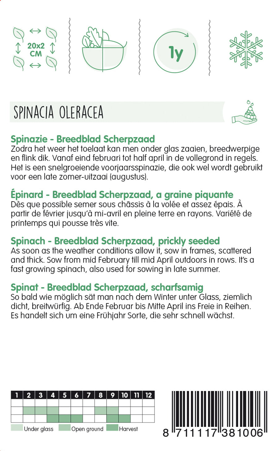 Spinazie Breedblad Zomer Scherpzaad, 250g