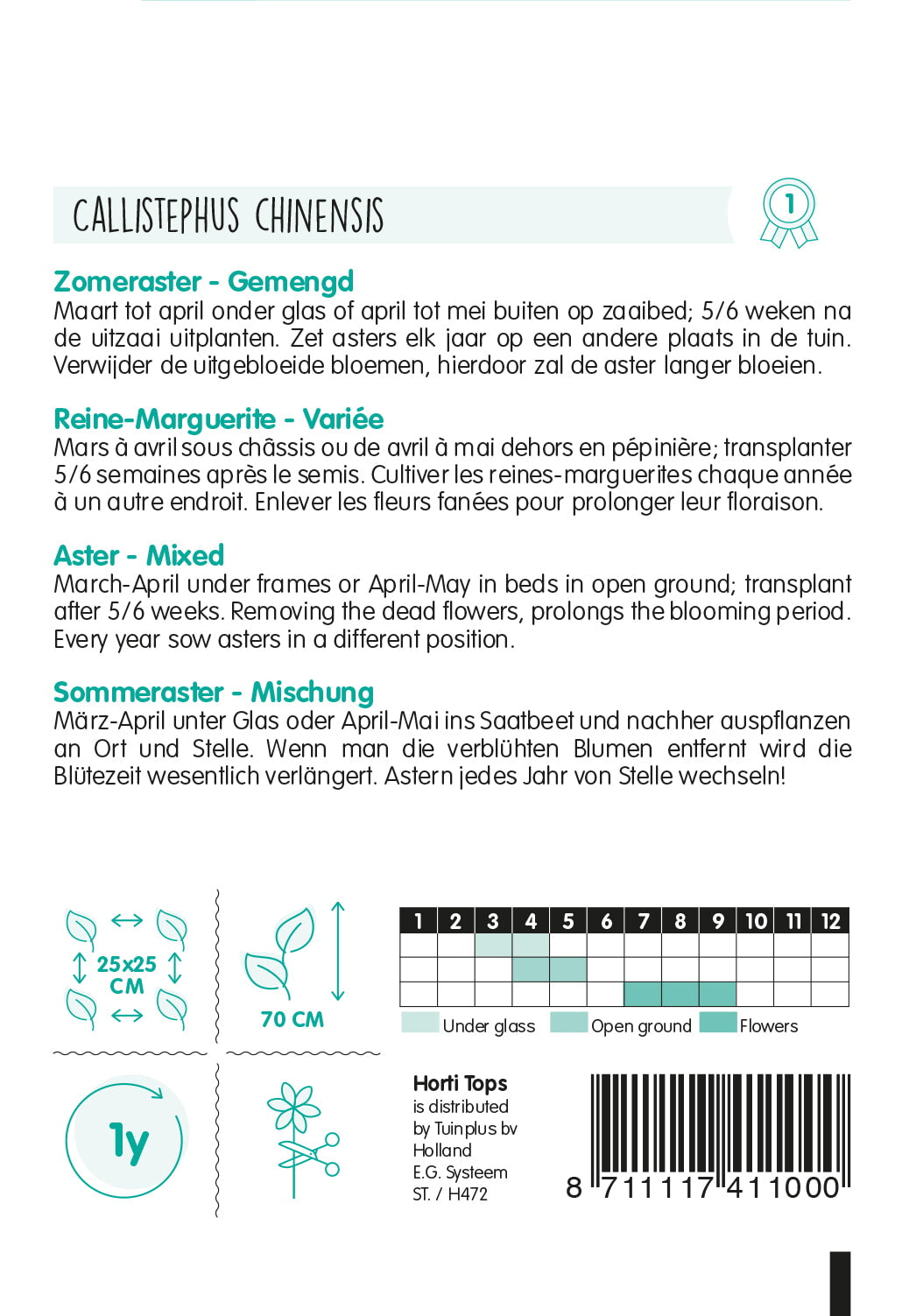 HT Callistephus, Zomeraster enkelbloemig gemengd