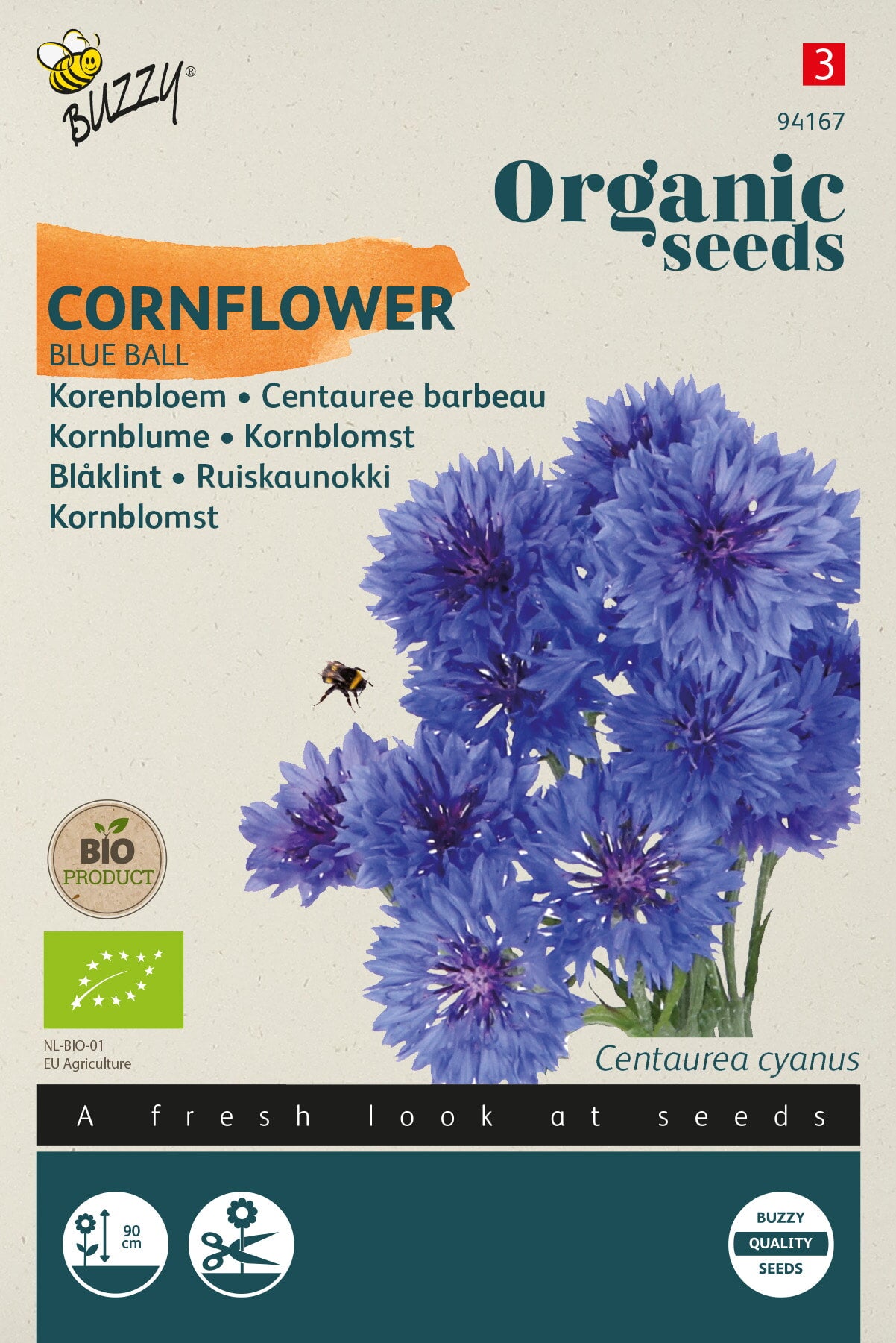 Buzzy® Organic Centaurea, Korenbloem Blue Ball (BIO)