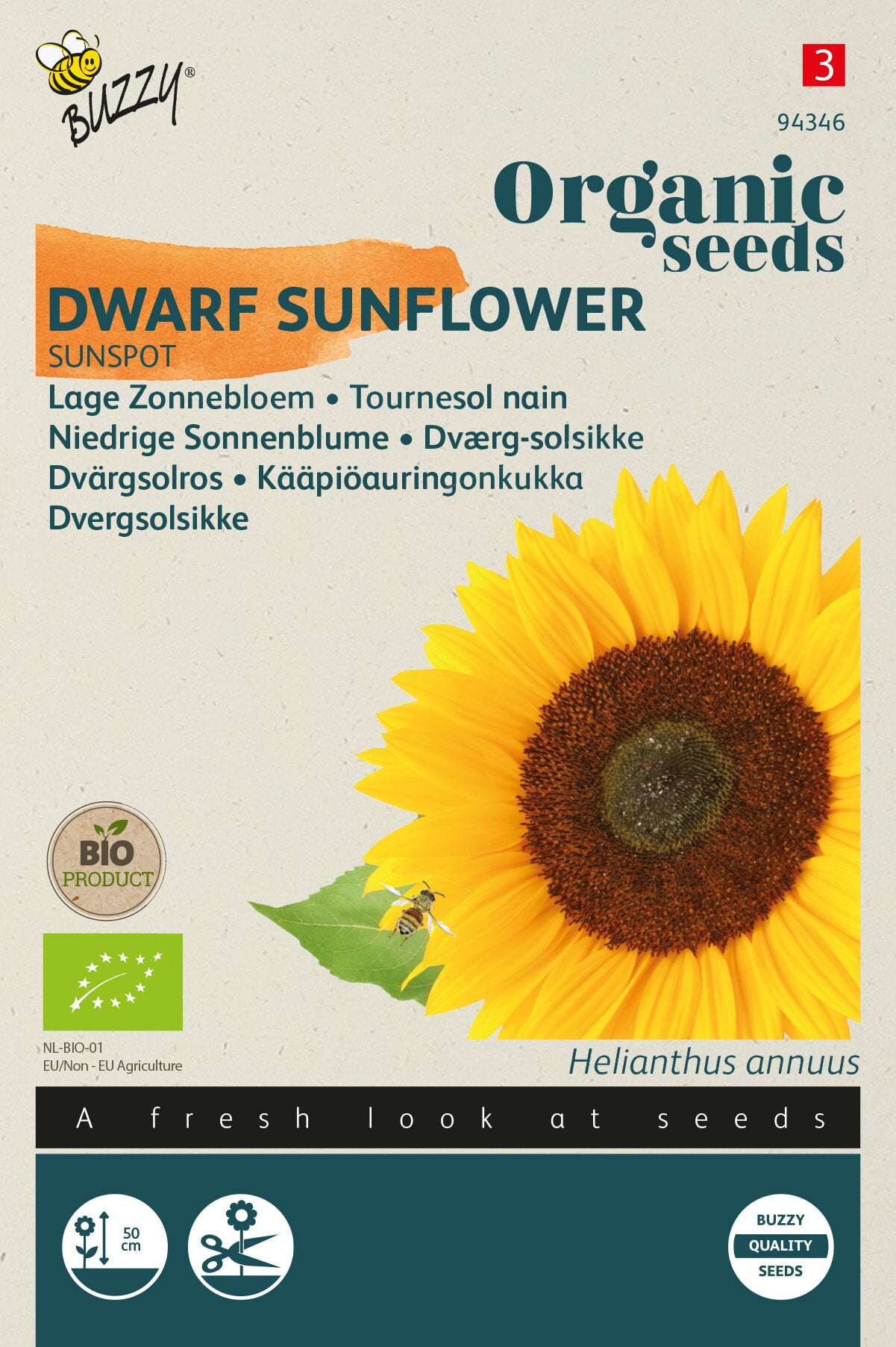 Buzzy® Organic Helianthus, Lage zonnebloem Sunspot (BIO)