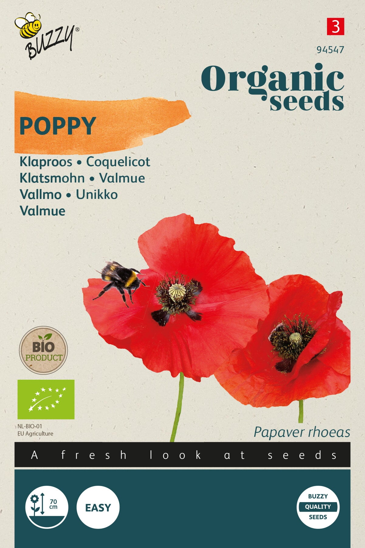 Buzzy® Organic Papaver, Klaproos Rood  (BIO)