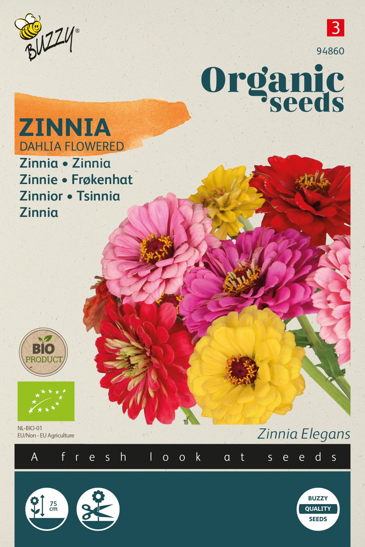 Buzzy® Organic Zinnia dubbele Dahliabloemige mix (BIO)