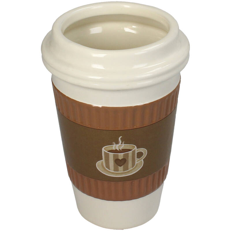 Bloempot Koffiekopje Fijn Aardewerk Bruin 11x11x16.5cm