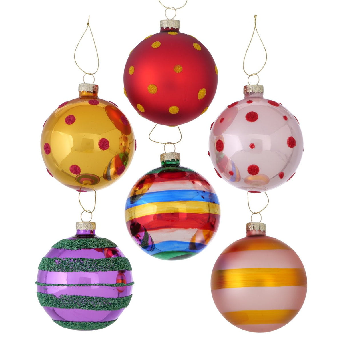Kerstbal Happytimes gestreept, 6 assorti, 8 cm