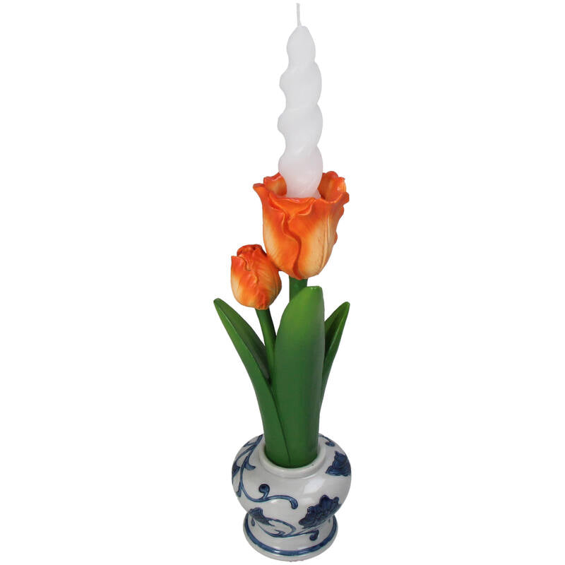 Kandelaar Tulp Polyresin Oranje 9,5x9x27cm